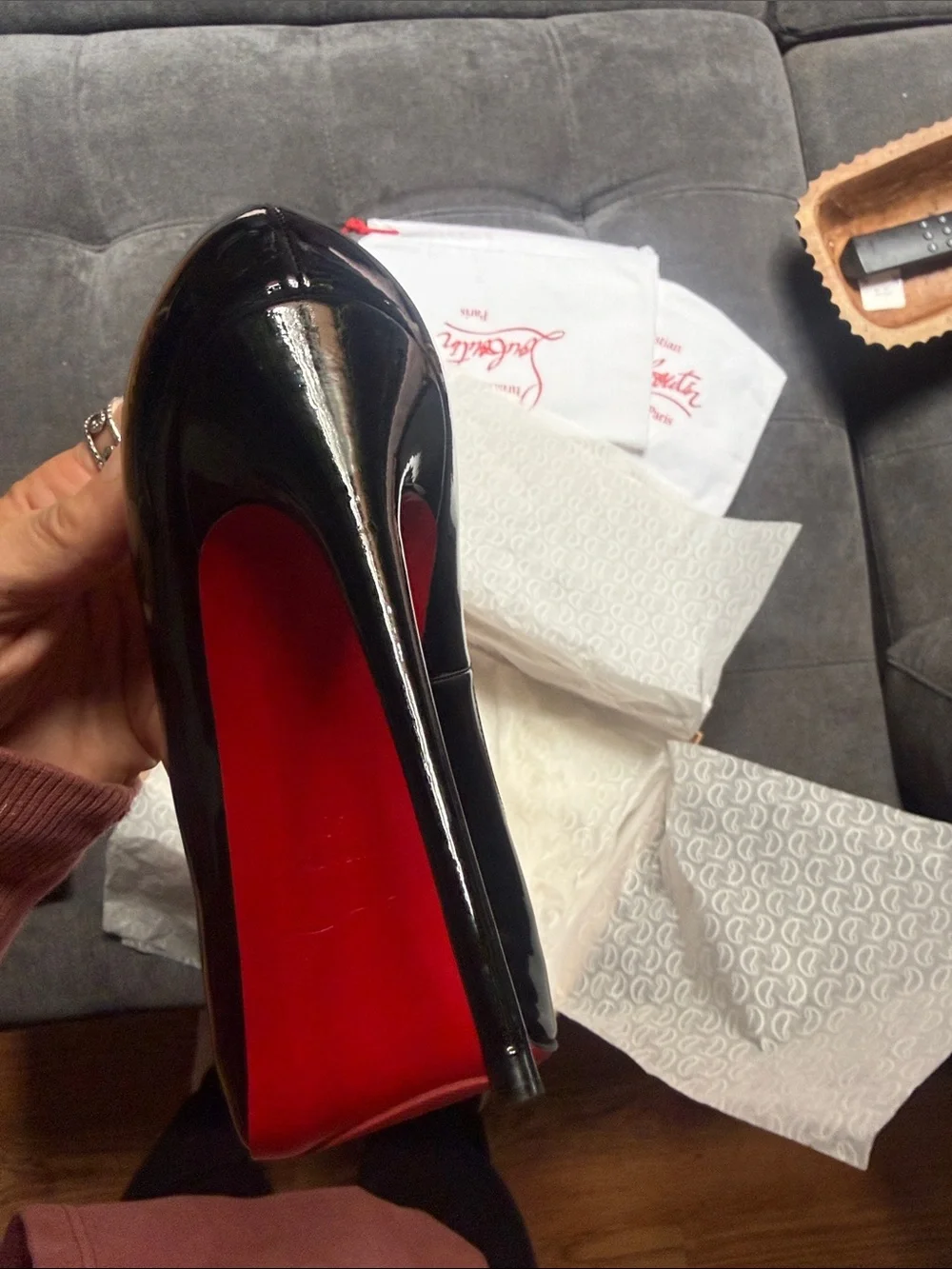 Christian Louboutin Black Prive Patent Peep-Toe Pumps Rare - unworn outdoors